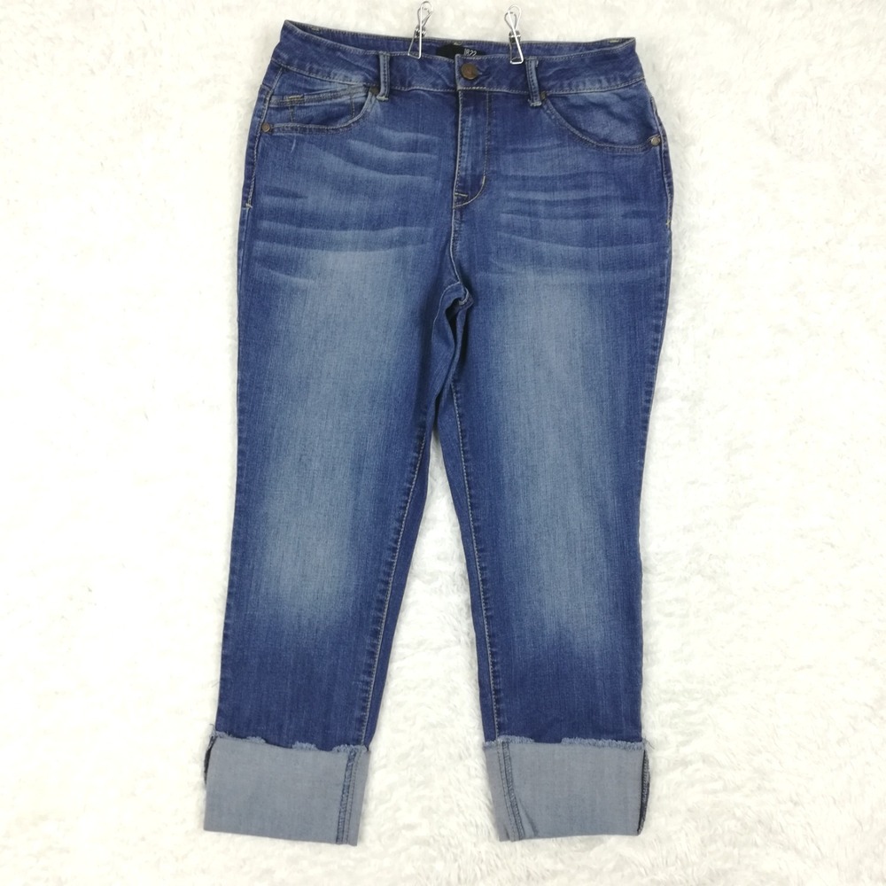 1822 Denim Womens Jeans Taylor Deep Roll Cuff Capri Blue Denim Mid Rise 14